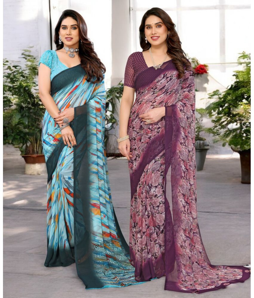     			TTH Georgette Printed Saree Without Blouse Piece ( Multicolor 7 , Pack of 2 )