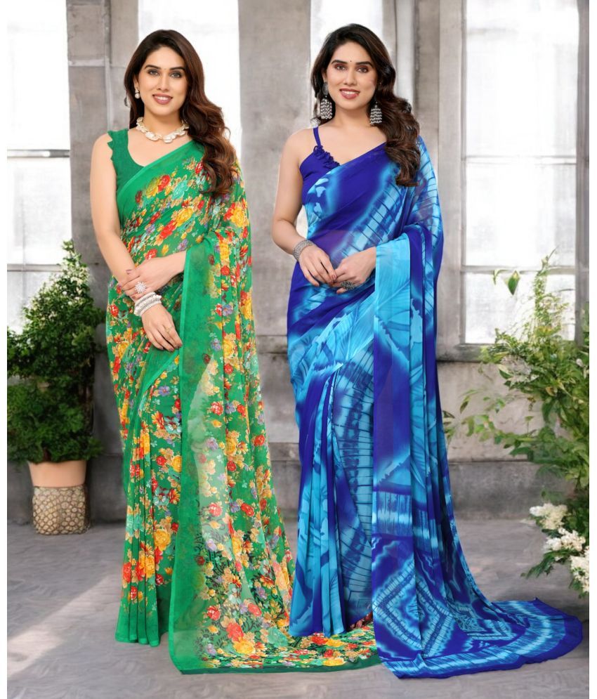     			TTH Georgette Printed Saree Without Blouse Piece ( Multicolor 14 , Pack of 2 )