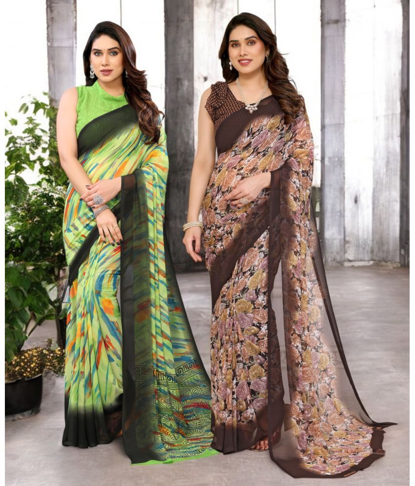     			TTH Georgette Printed Saree Without Blouse Piece ( Multicolor 3 , Pack of 2 )