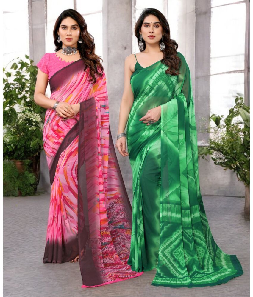     			TTH Georgette Printed Saree Without Blouse Piece ( Multicolor 2 , Pack of 2 )