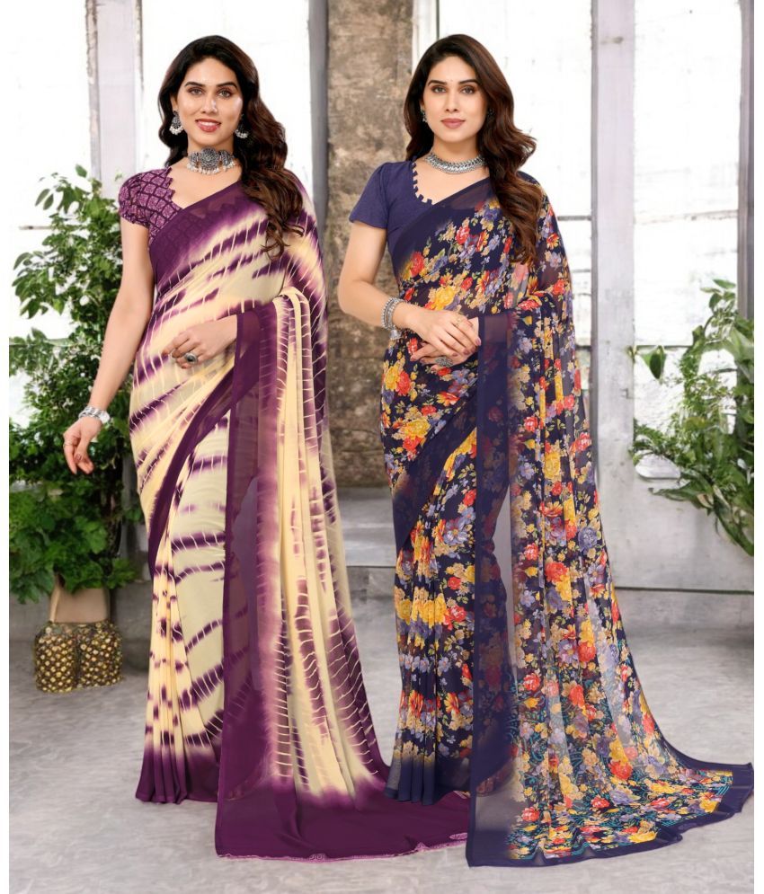     			TTH Georgette Printed Saree Without Blouse Piece ( Multicolor 15 , Pack of 2 )