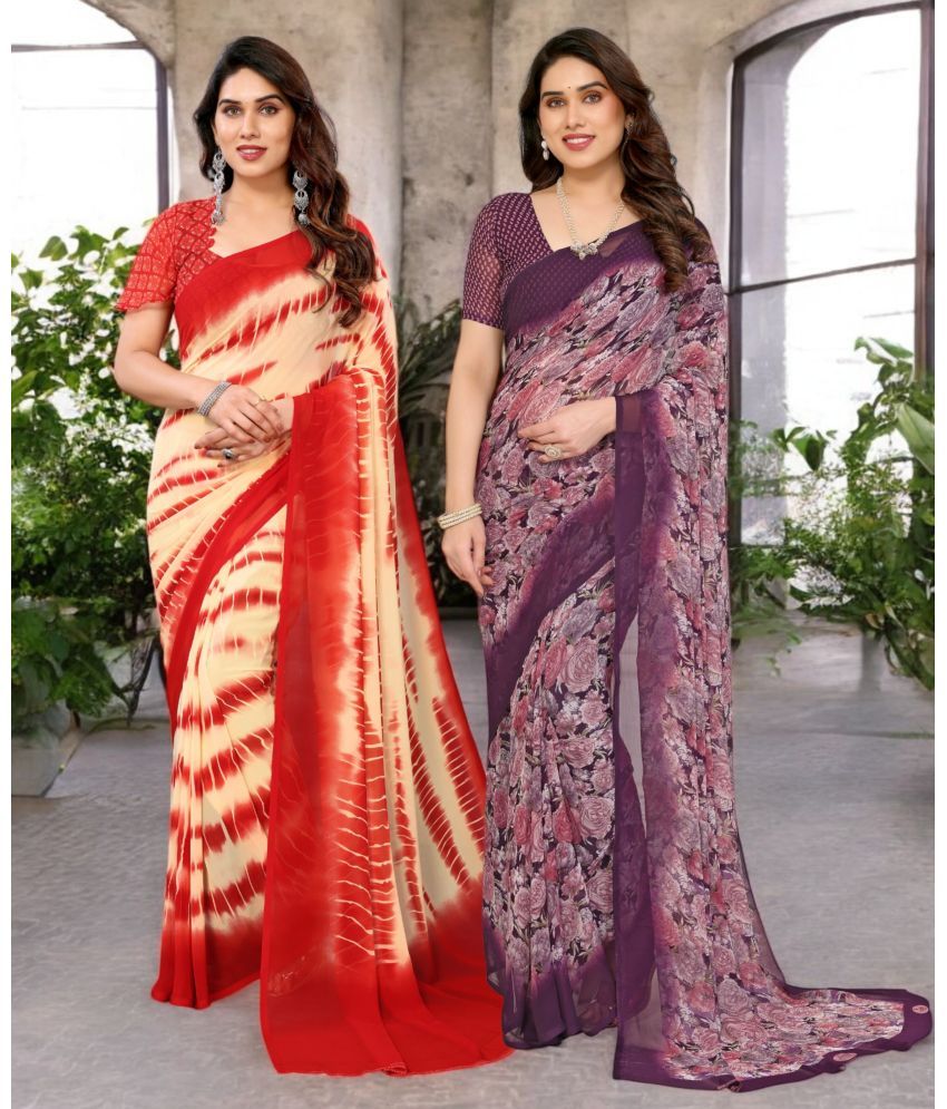     			TTH Georgette Printed Saree Without Blouse Piece ( Multicolor 17 , Pack of 2 )