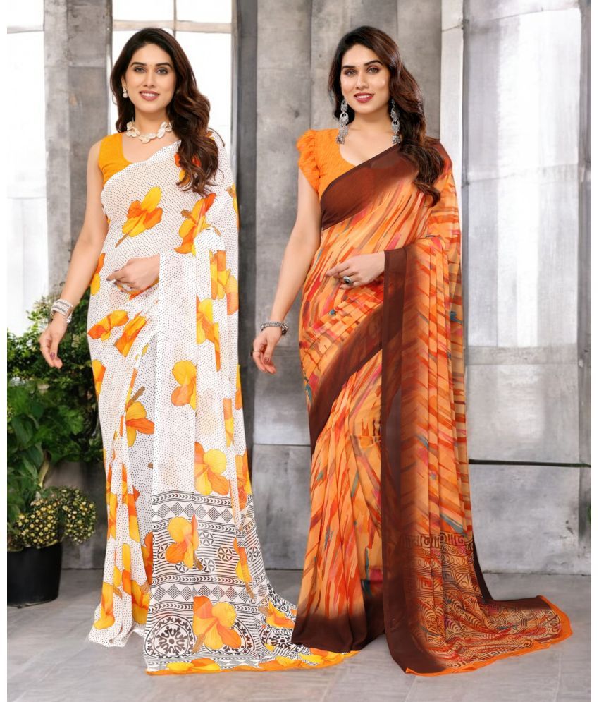     			TTH Georgette Printed Saree Without Blouse Piece ( Multicolor 2 , Pack of 2 )