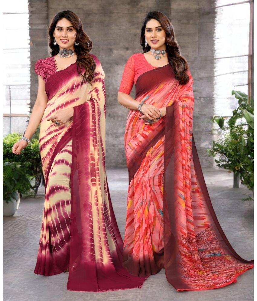     			TTH Georgette Printed Saree Without Blouse Piece ( Multicolor 13 , Pack of 2 )