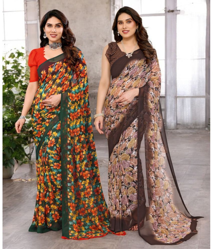     			TTH Georgette Printed Saree Without Blouse Piece ( Multicolor 4 , Pack of 2 )