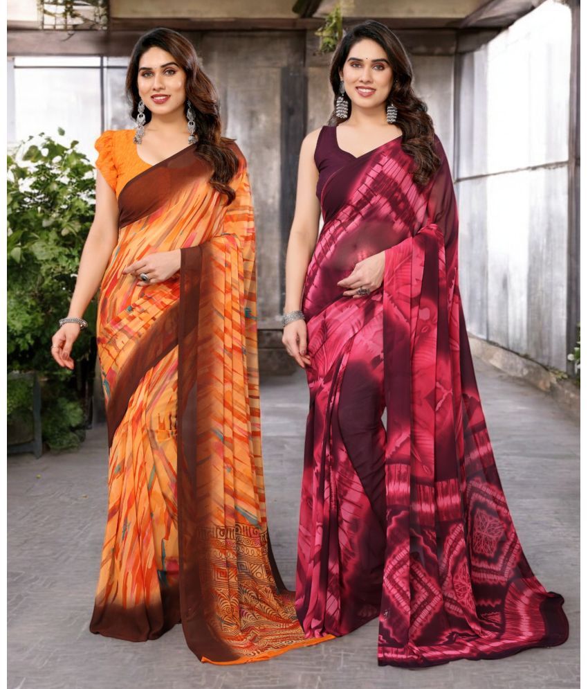     			TTH Georgette Printed Saree Without Blouse Piece ( Multicolor 7 , Pack of 2 )