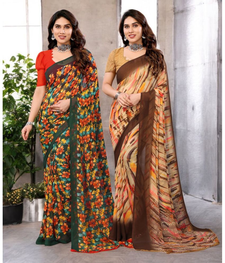     			TTH Georgette Printed Saree Without Blouse Piece ( Multicolor 15 , Pack of 2 )