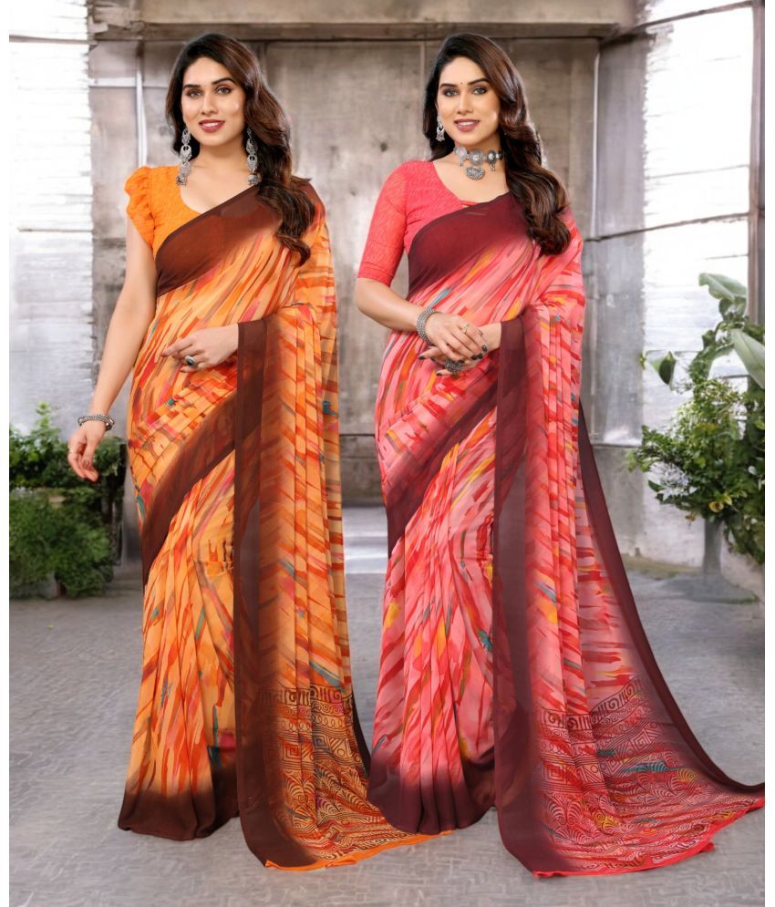     			TTH Georgette Printed Saree Without Blouse Piece ( Multicolor 13 , Pack of 2 )