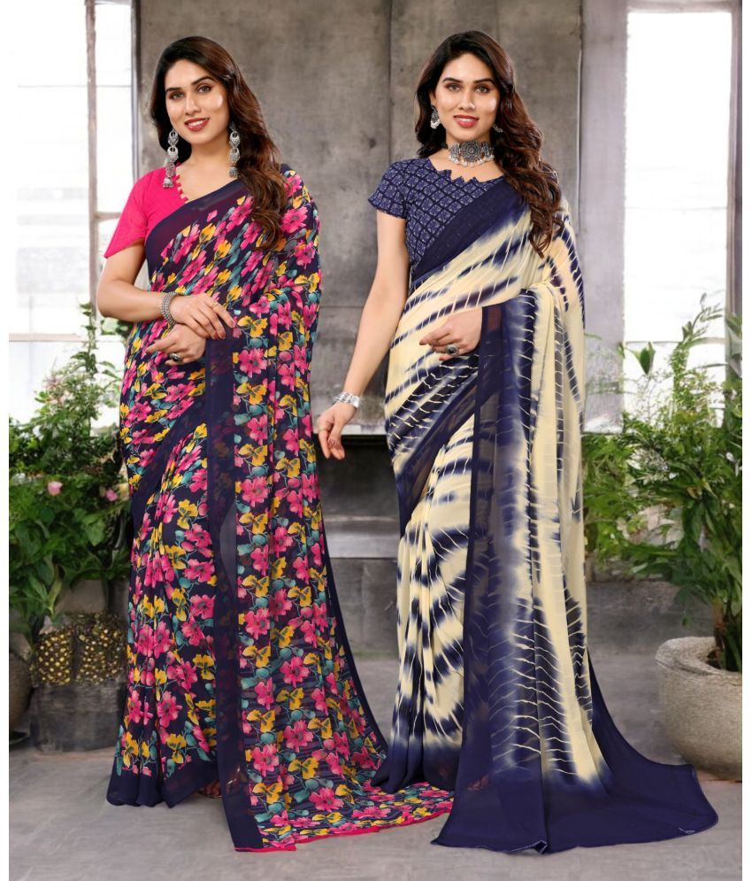     			TTH Georgette Printed Saree Without Blouse Piece ( Multicolor 18 , Pack of 2 )