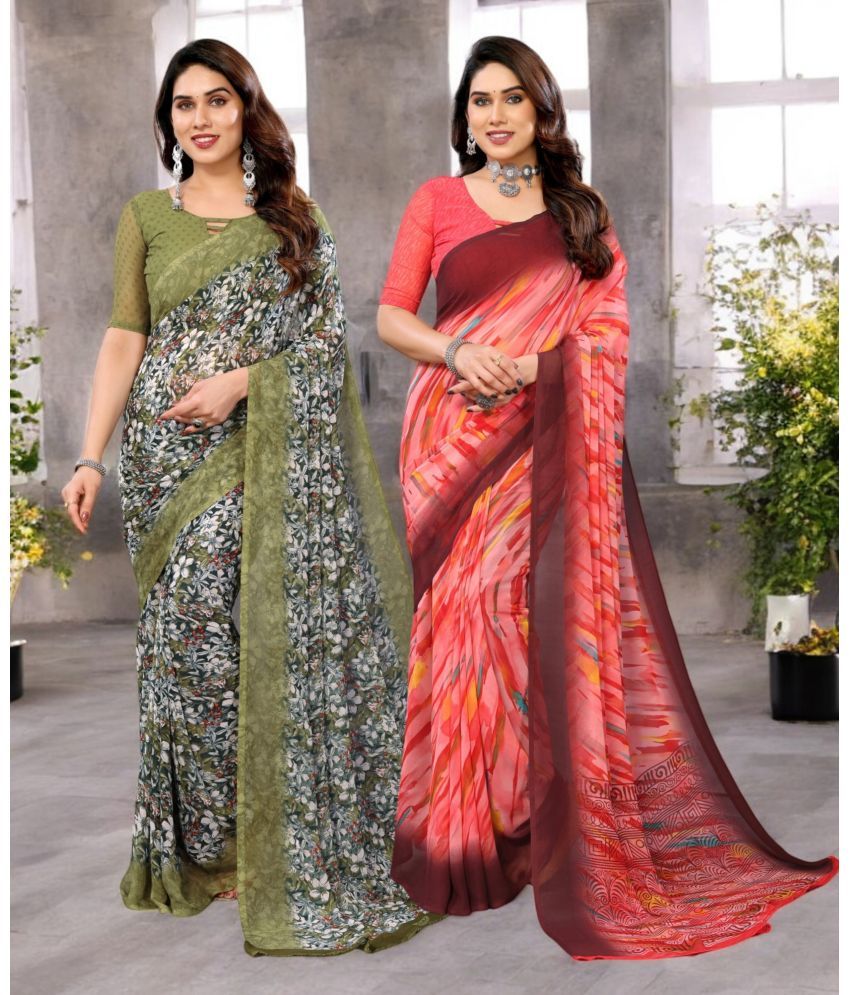     			TTH Georgette Printed Saree Without Blouse Piece ( Multicolor 1 , Pack of 2 )