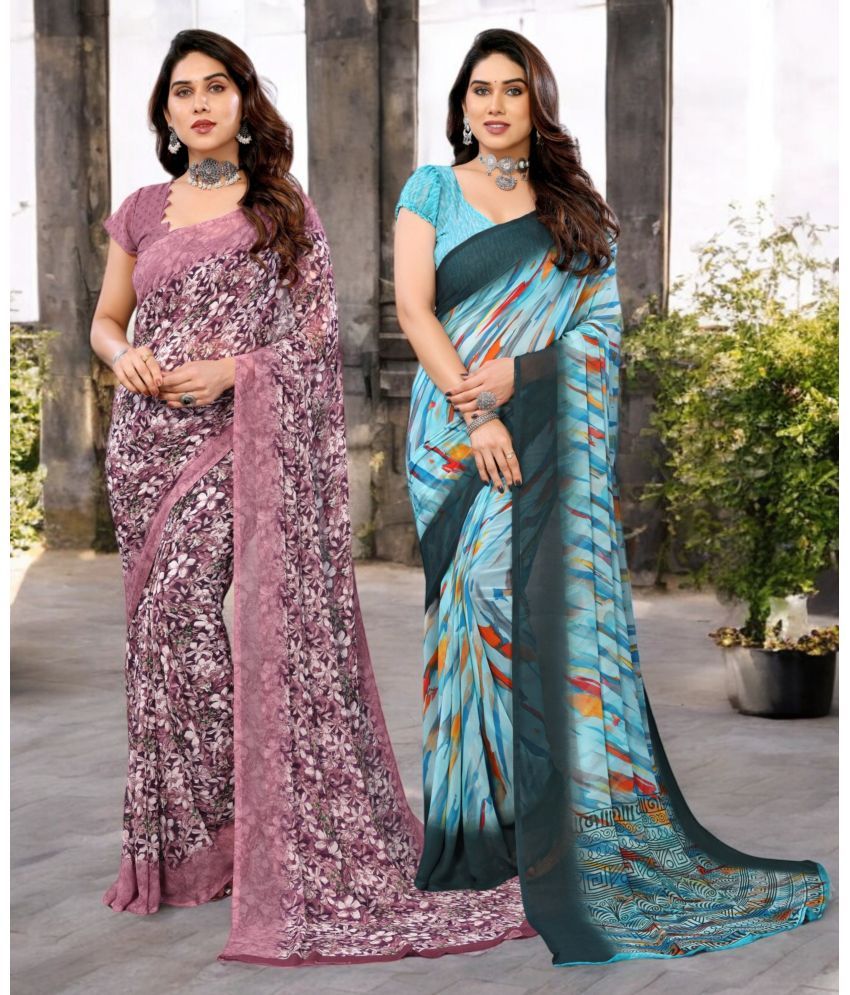     			TTH Georgette Printed Saree Without Blouse Piece ( Multicolor 15 , Pack of 2 )