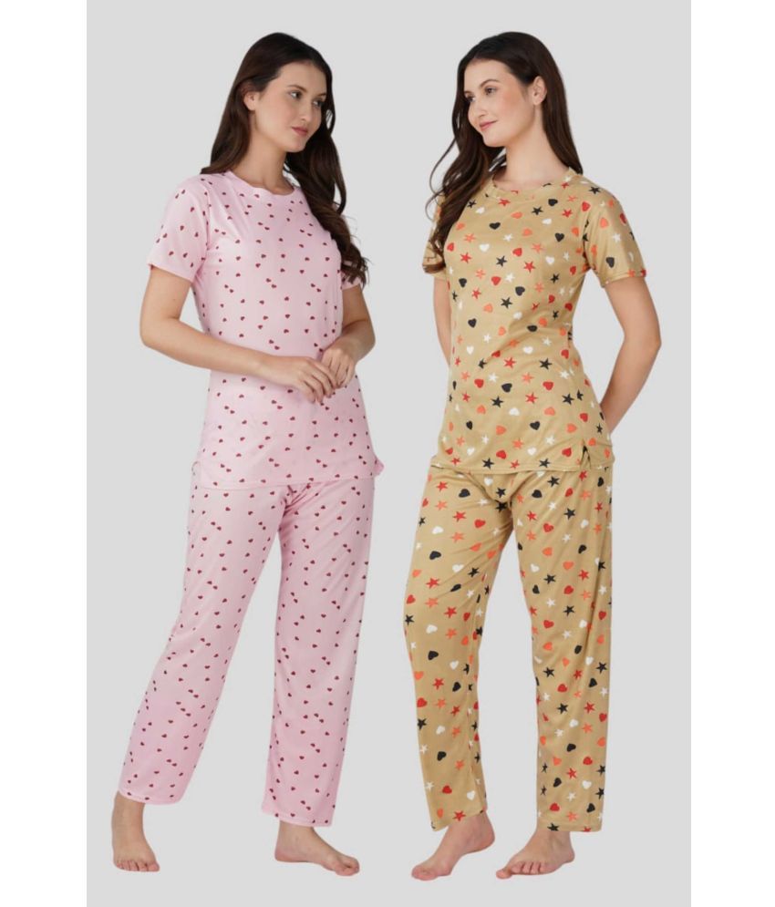     			ASWADAN IMPEX Mustard,Light Pink Hosiery Women's Nightwear Nightsuit Sets ( Pack of 2 )