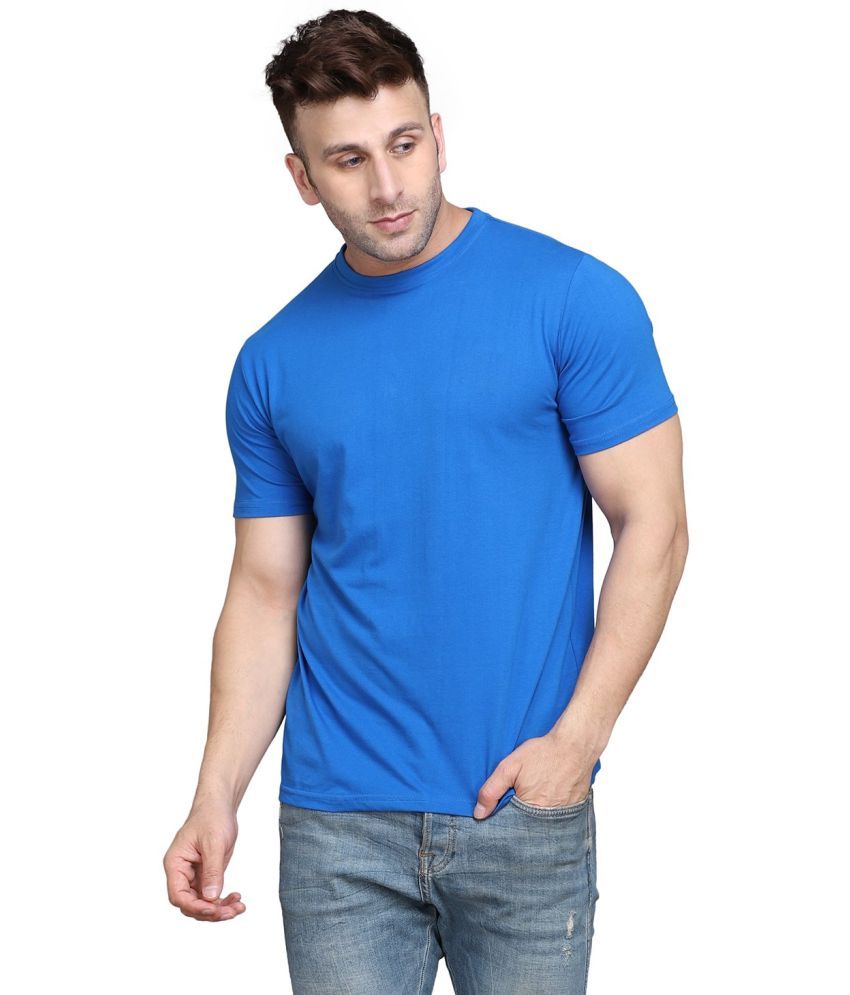     			Beyou Fashion Cotton Blend Regular Fit Solid Half Sleeves Men's Round T-Shirt - Blue ( Pack of 1 )