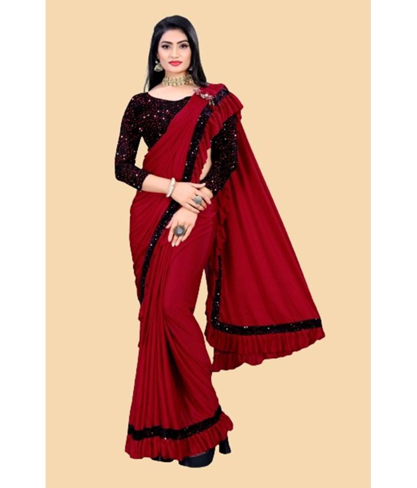     			KV Fashion Lycra Embellished Saree With Blouse Piece ( Red , Pack of 1 )