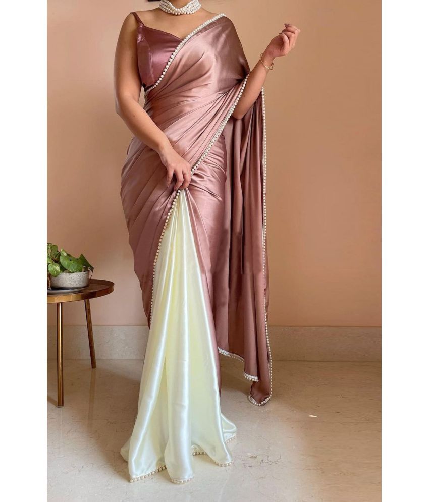     			KV Fashion Satin Colorblock Saree With Blouse Piece ( Peach , Pack of 1 )