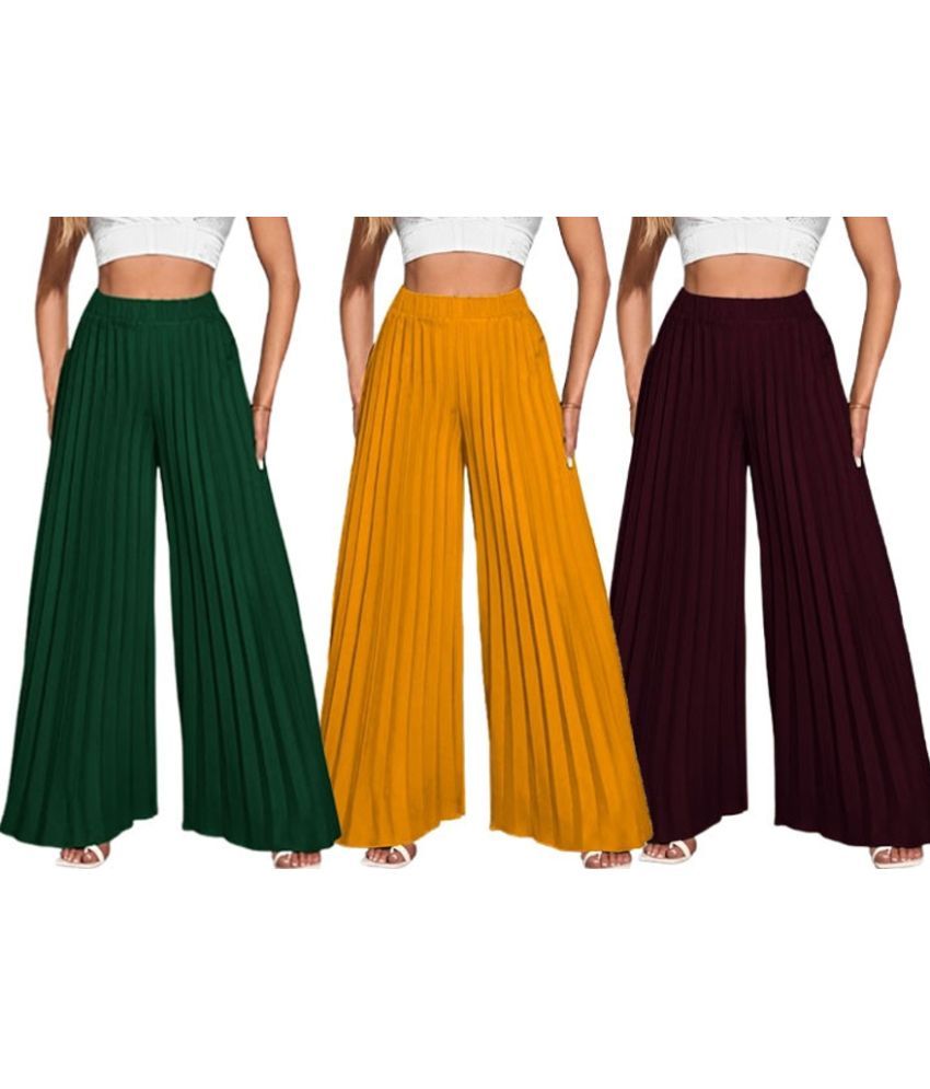     			Kintu Parantu Pack of 3 Polyester Straight Women's Palazzos ( Multicolor 7 )