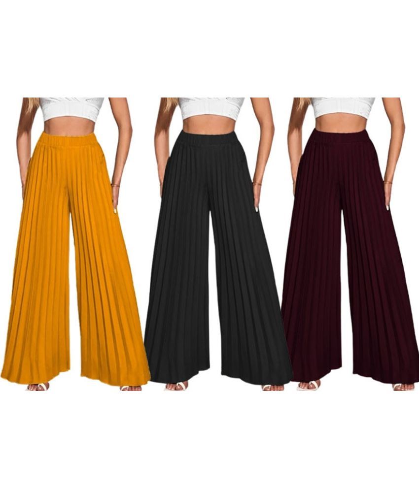     			Lecowar Pack of 3 Polyester Straight Women's Palazzos ( Multicolor 14 )