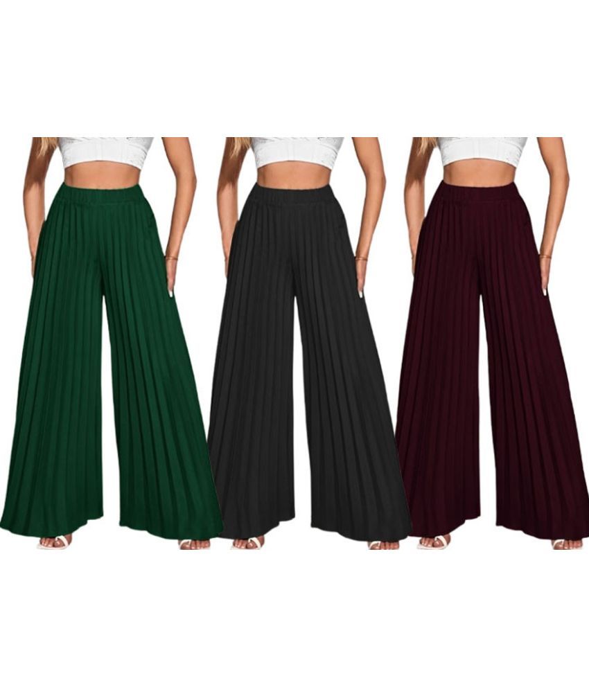     			Lecowar Pack of 3 Polyester Straight Women's Palazzos ( Multicolor 4 )