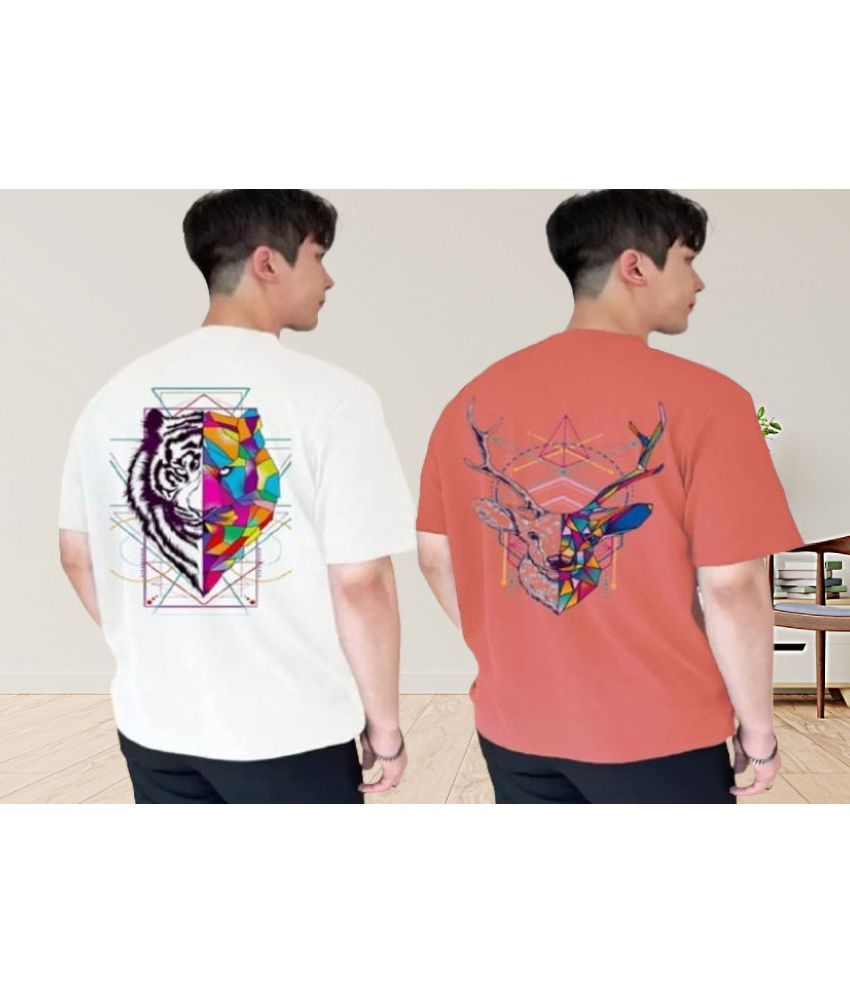     			Lecowar Polyester Regular Fit Printed Half Sleeves Men's Round T-Shirt - Multicolor2 ( Pack of 2 )