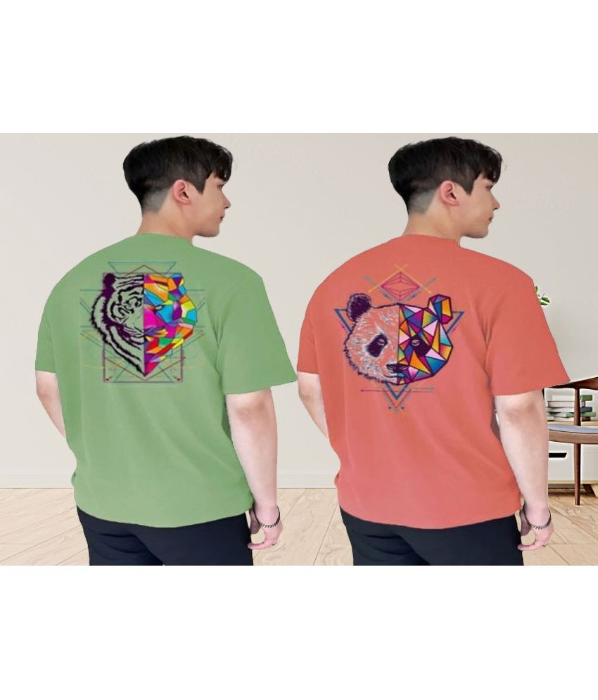     			Lecowar Polyester Regular Fit Printed Half Sleeves Men's Round T-Shirt - Multicolor7 ( Pack of 2 )