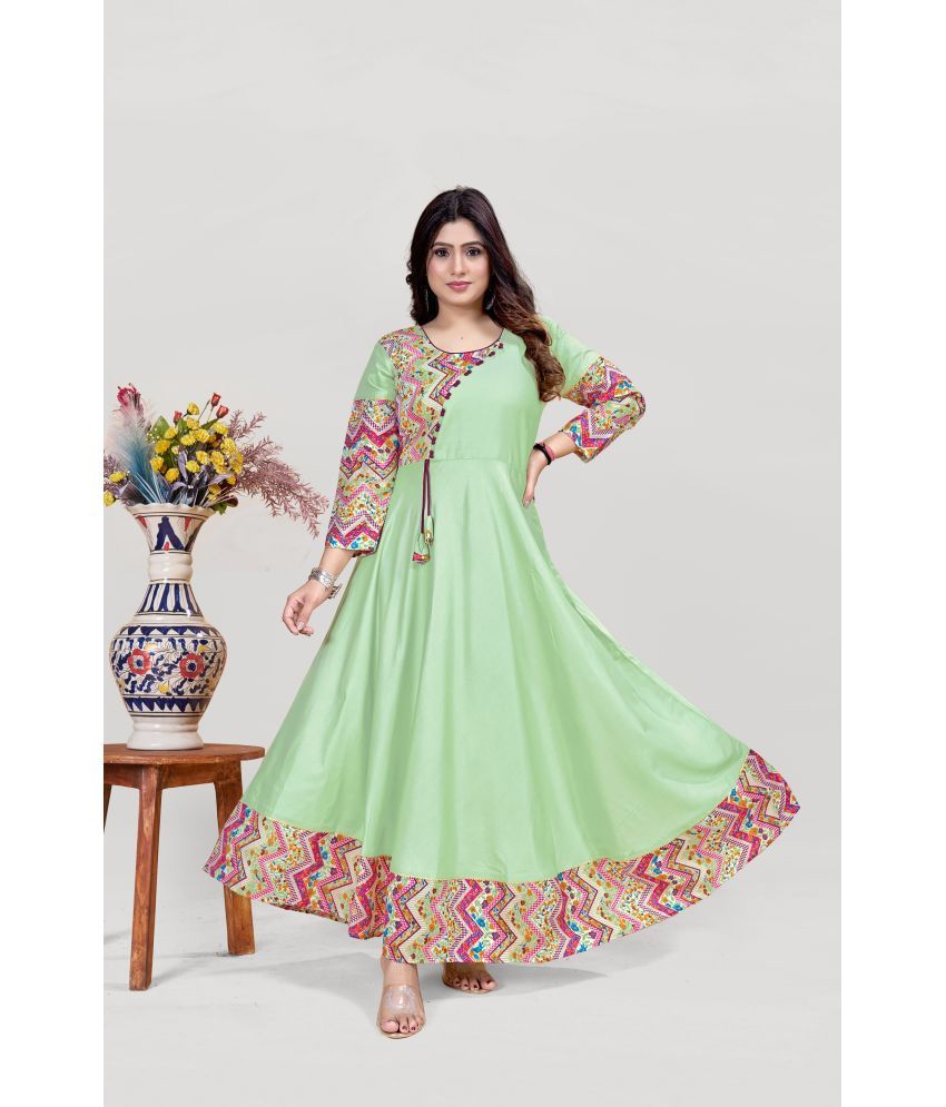     			MEESORRA Pack of 1 Rayon Printed Anarkali Women's Kurti - ( Light Green )