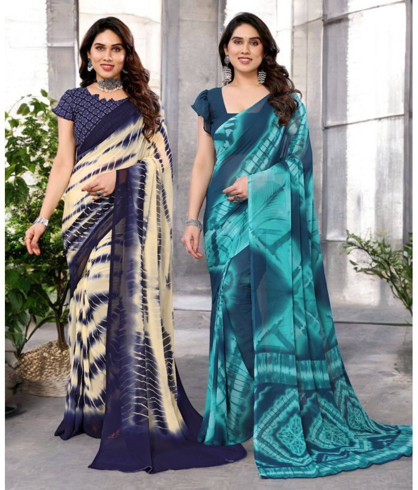     			TTH Georgette Printed Saree Without Blouse Piece ( Multicolor 6 , Pack of 2 )