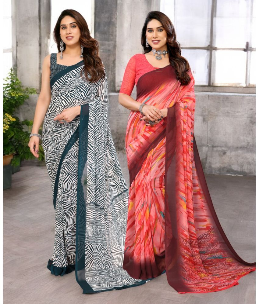     			TTH Georgette Printed Saree Without Blouse Piece ( Multicolor 10 , Pack of 2 )