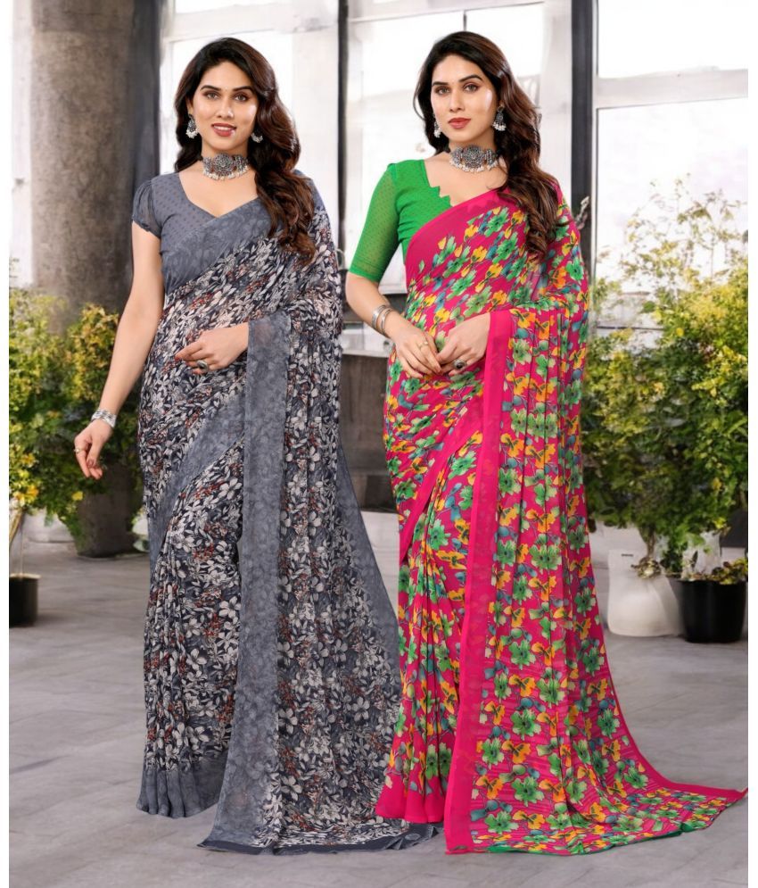     			TTH Georgette Printed Saree Without Blouse Piece ( Multicolor 7 , Pack of 2 )