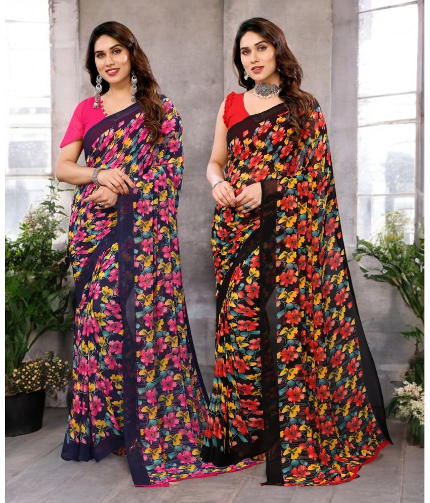     			TTH Georgette Printed Saree Without Blouse Piece ( Multicolor 11 , Pack of 2 )