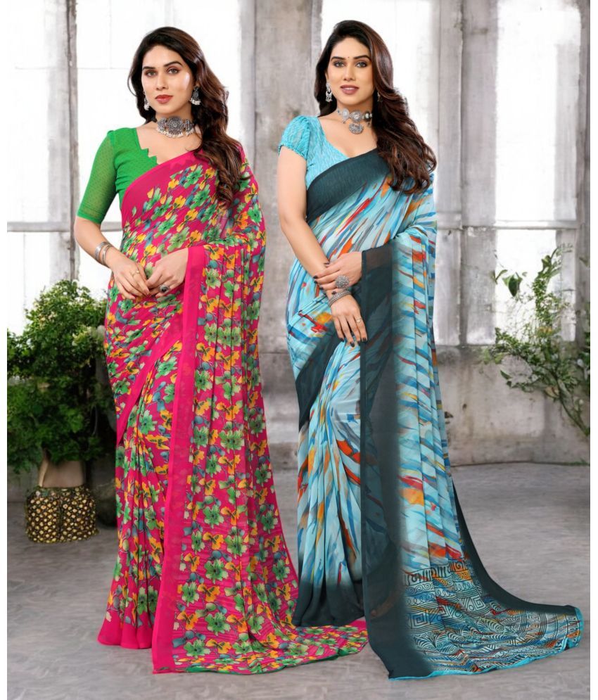     			TTH Georgette Printed Saree Without Blouse Piece ( Multicolor 15 , Pack of 2 )