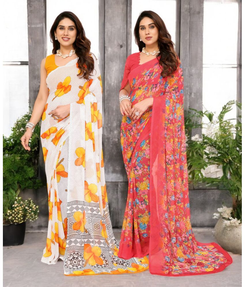     			TTH Georgette Printed Saree Without Blouse Piece ( Multicolor 10 , Pack of 2 )