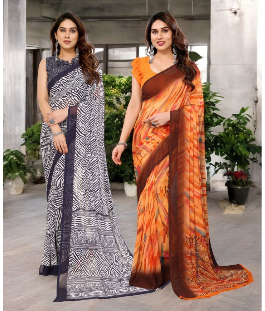     			TTH Georgette Printed Saree Without Blouse Piece ( Multicolor 10 , Pack of 2 )