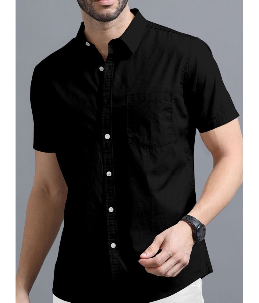     			VTEXX Cotton Blend Regular Fit Solids Half Sleeves Men's Casual Shirt - Black ( Pack of 1 )