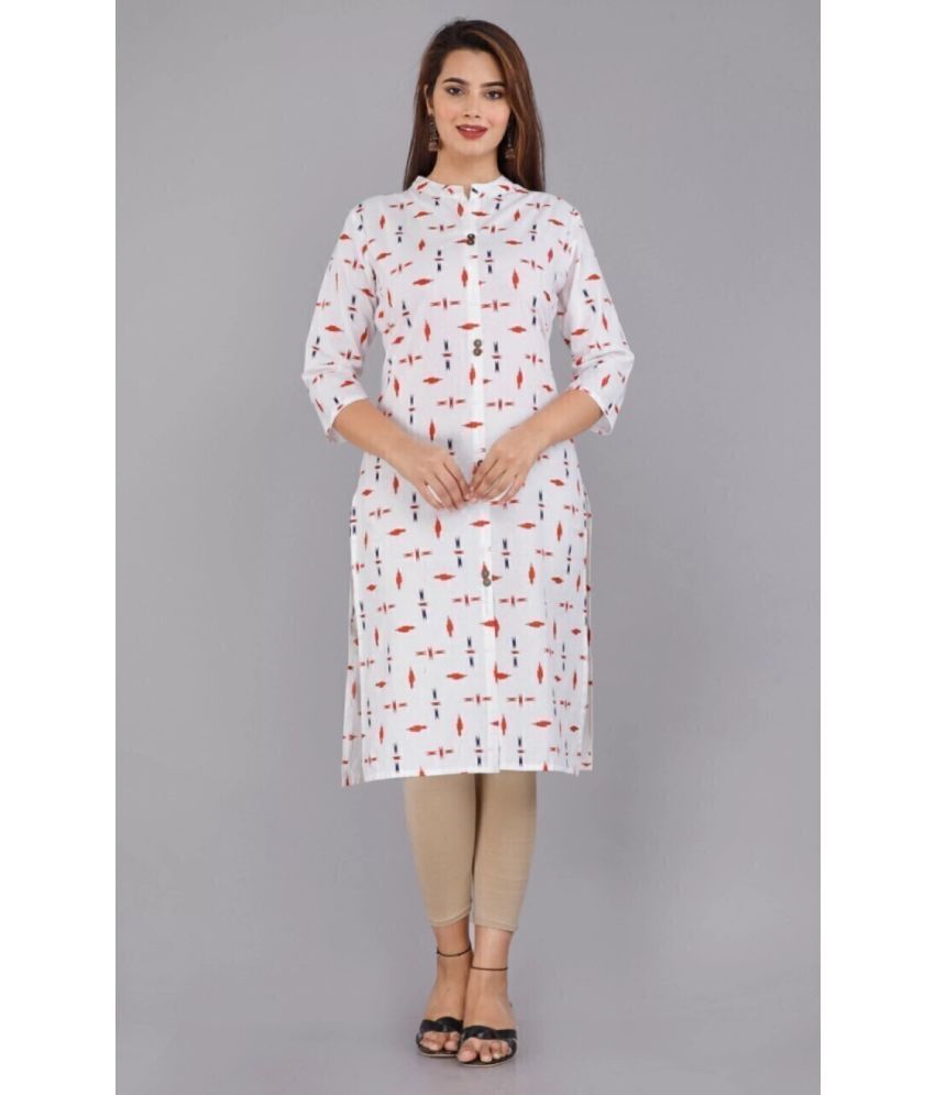     			silky style Pack of 1 Cotton Printed Front Slit Women's Kurti - ( White )