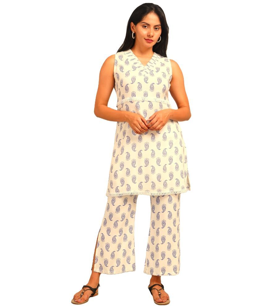     			DL WORLD Women Kurta Trouser Co-Ord Set ( Pack of 1 , White )