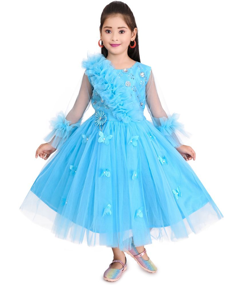     			DS DRESSES Net Dress For Girls ( Pack of 1 , Blue )