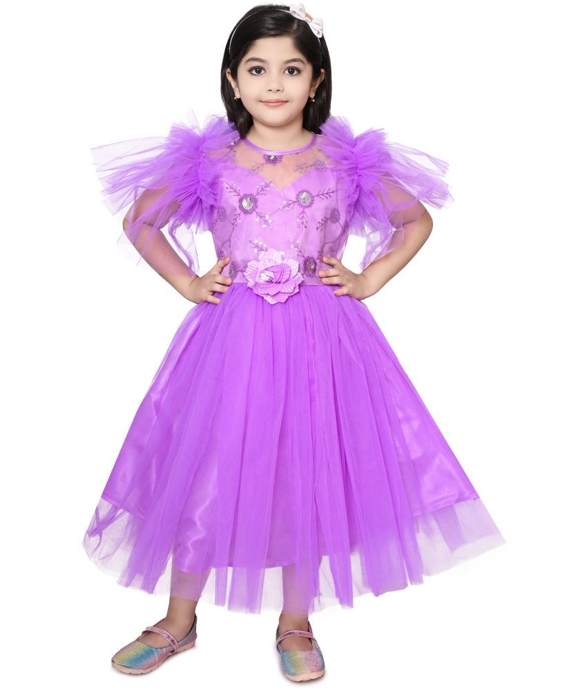     			DS DRESSES Net Dress For Girls ( Pack of 1 , Purple )