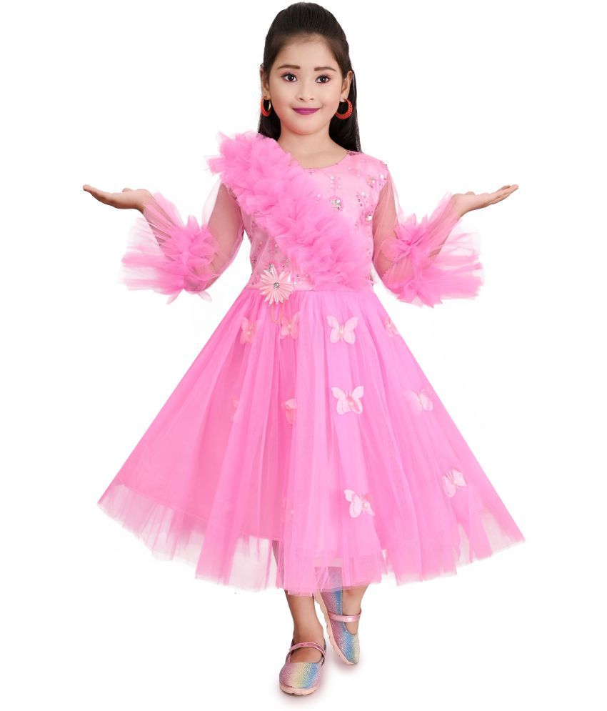     			DS DRESSES Net Dress For Girls ( Pack of 1 , Pink )