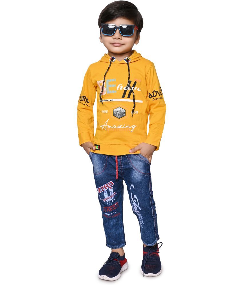     			DS DRESSES Pack of 1 Boys Cotton Blend T-Shirts & Jeans Set ( Yellow )