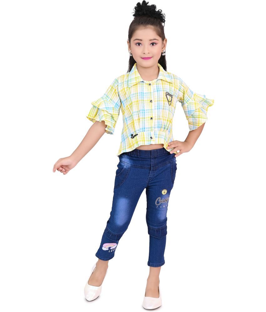     			DS DRESSES Pack of 1 Girls Chiffon Shirt & Jeans ( Yellow )