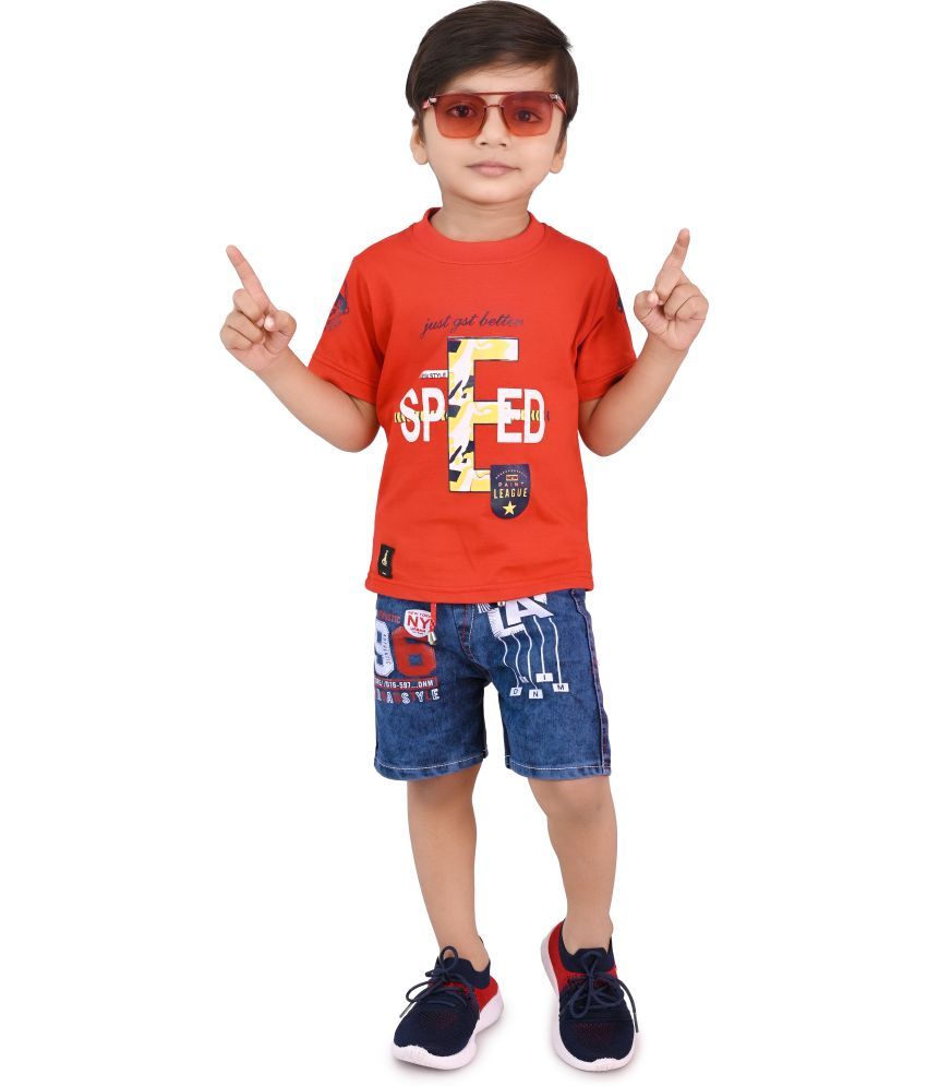     			DS DRESSES Pack of 1 Boys Cotton Blend T-Shirts & Shorts Set ( Red )