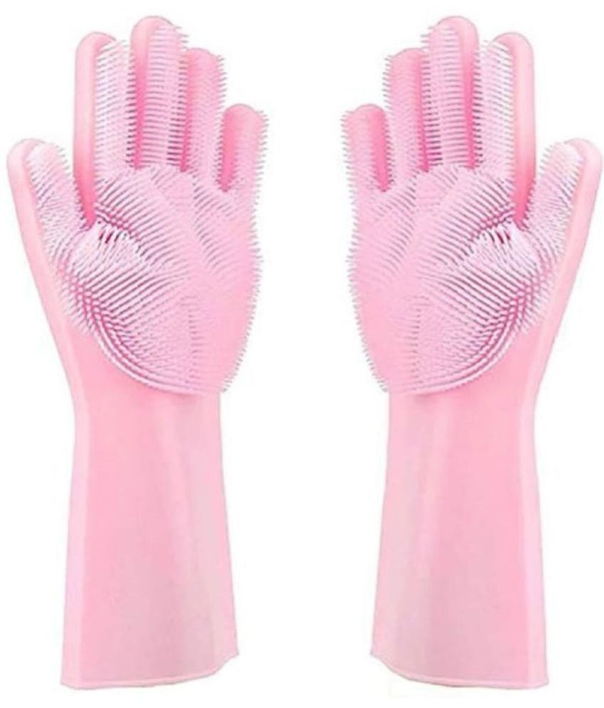     			Gjshop Pink Silicone Free Size Cleaning Glove Set ( Pack of 1 )