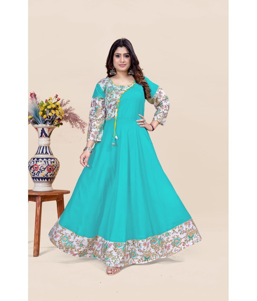     			MEESORRA Pack of 1 Rayon Printed Anarkali Women's Kurti - ( Sea Green )