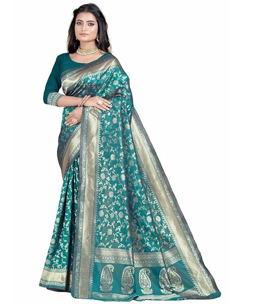     			Saadhvi Silk Woven Saree With Blouse Piece ( Sea Green , Pack of 1 )