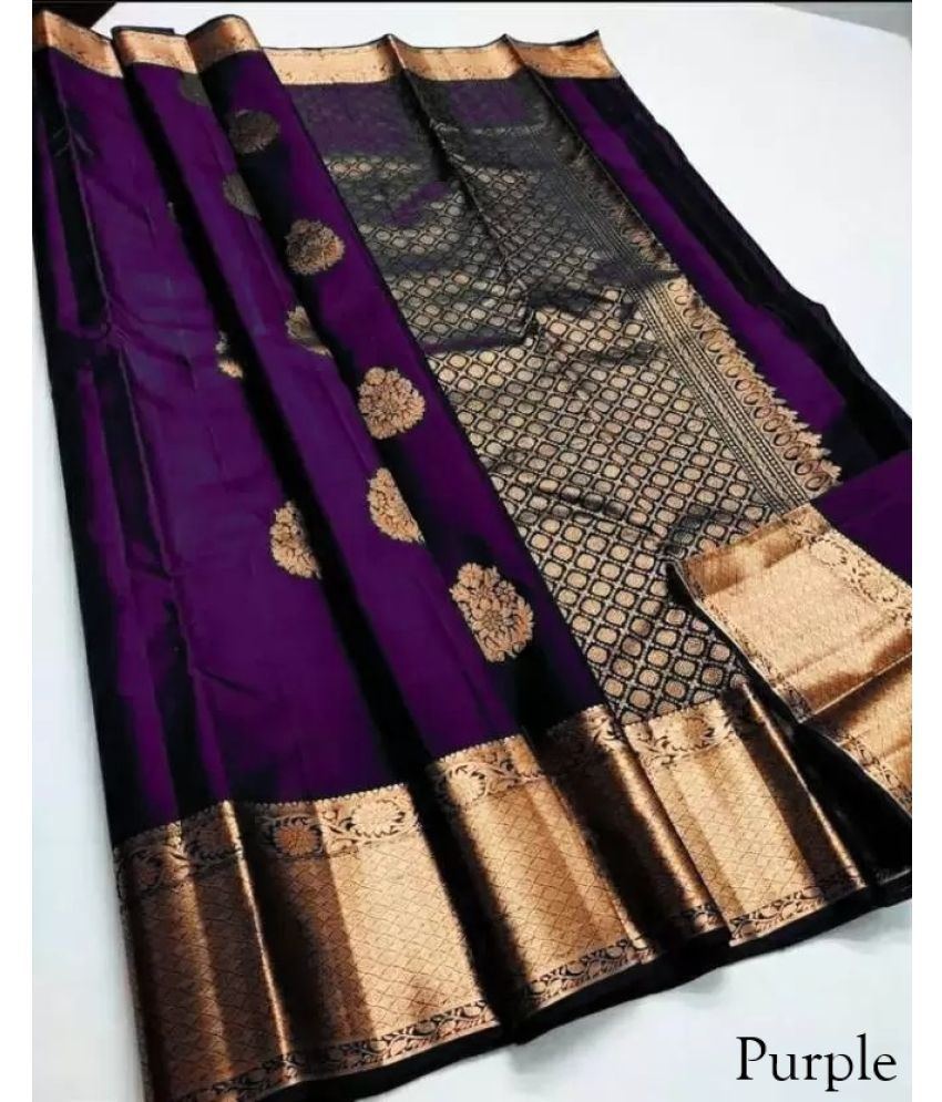     			Samai Silk Woven Saree With Blouse Piece ( Purple , Pack of 1 )