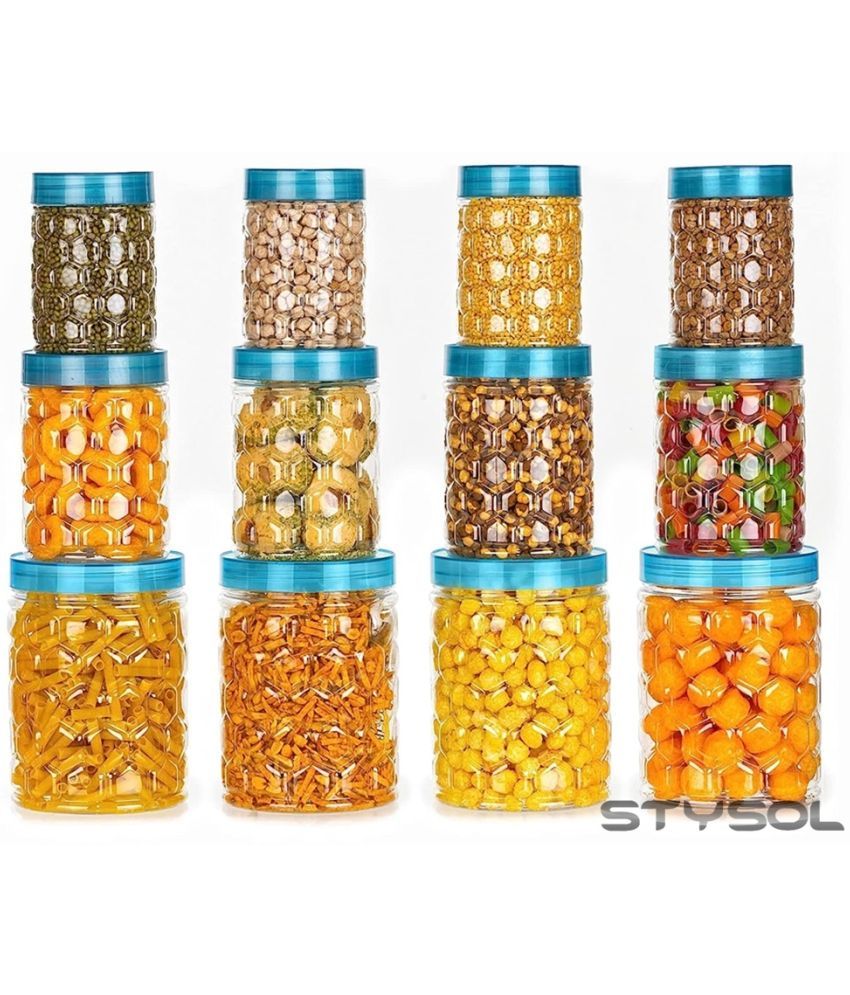     			Stysol 12 Jar Container  Plastic Blue Dal Container ( Set of 12 )