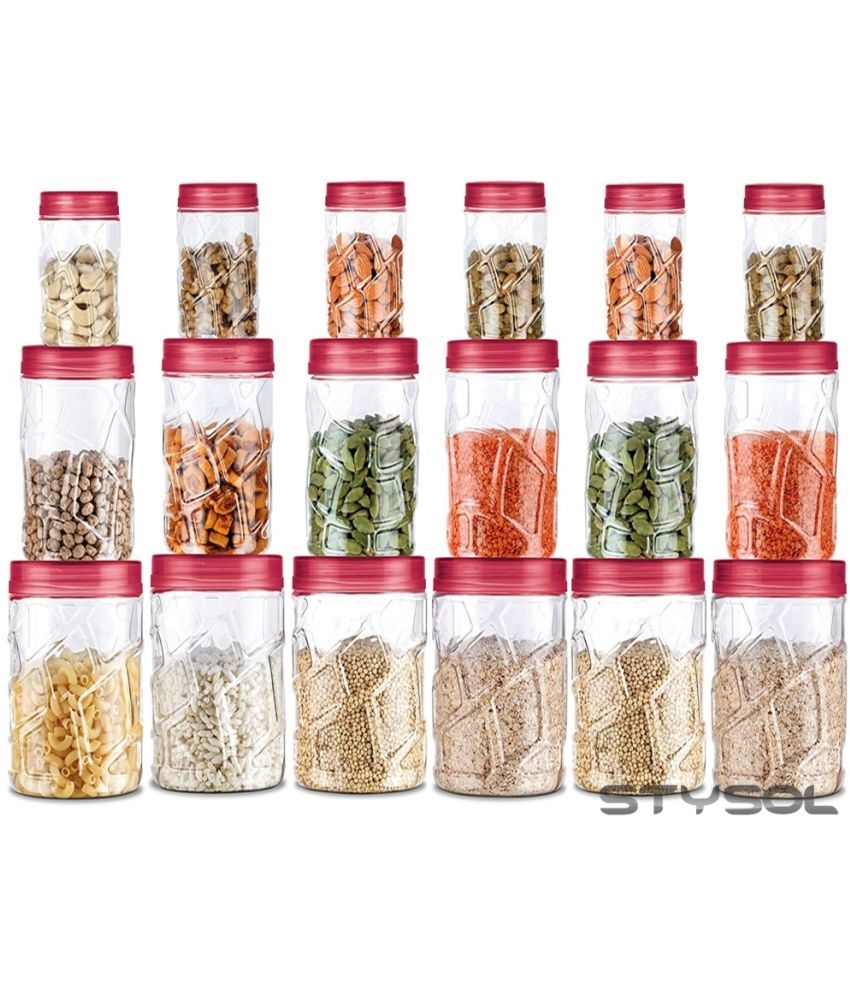     			Stysol 18 Jar Container  Plastic Red Dal Container ( Set of 18 )