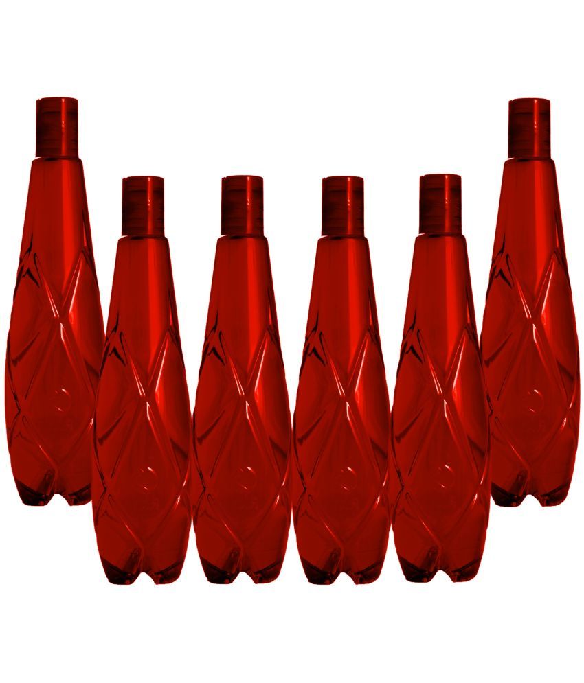     			Stysol Fridge Water Bottel Red Plastic Water Bottle 1000 mL ( Set of 6 )