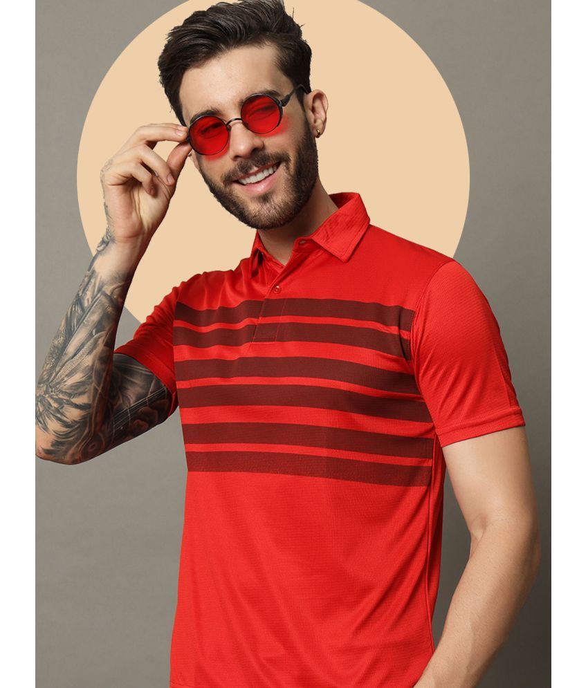     			renuovo Pack of 1 Cotton Blend Regular Fit Striped Half Sleeves Men's Polo T Shirt ( Red )