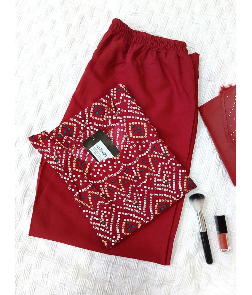     			1 Stop Fashion Crepe Printed Kurti With Pants Women's Stitched Salwar Suit - Maroon ( Pack of 1 )